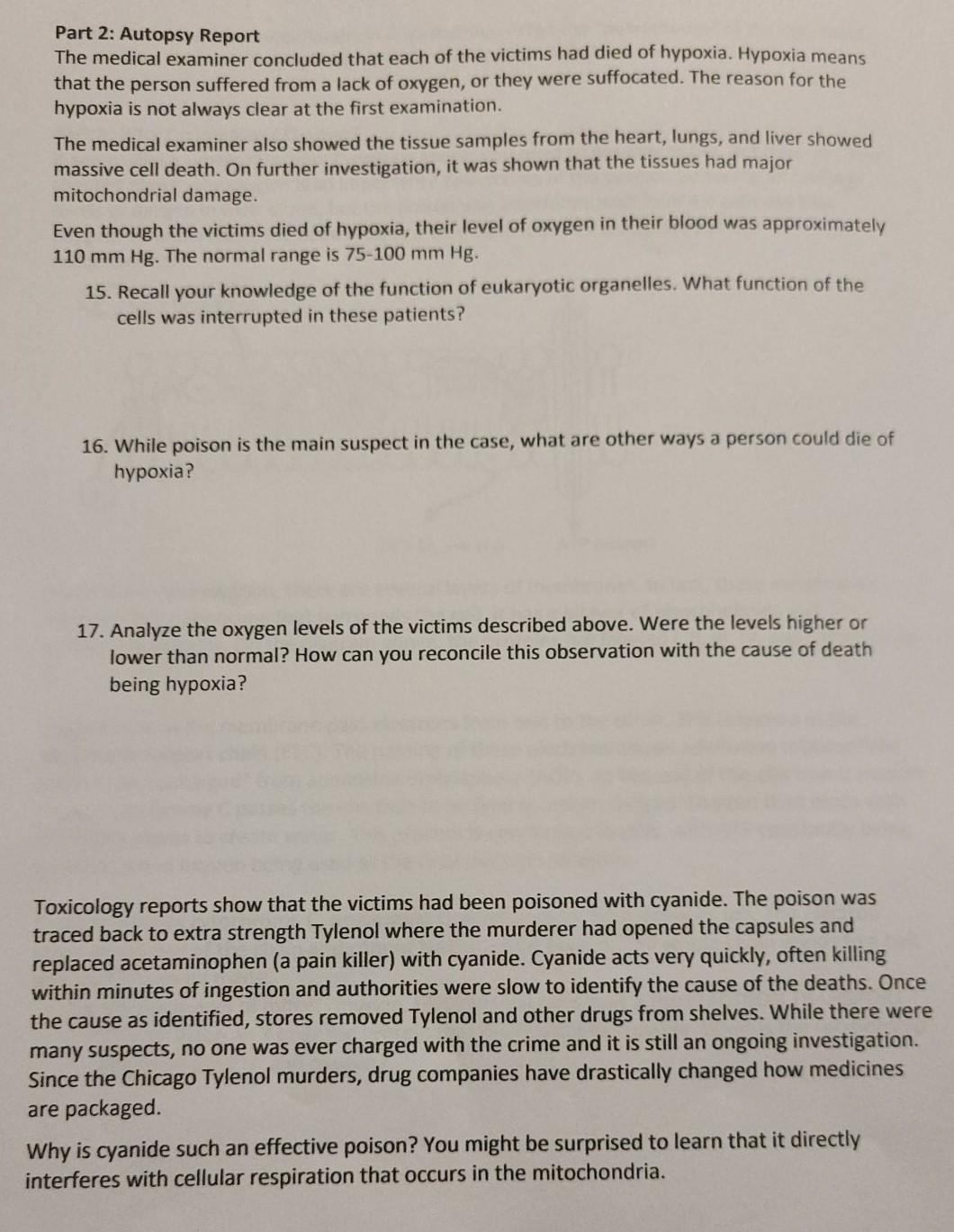 Solved Part 2: Autopsy Report The Medical Examiner Concluded | Chegg.com