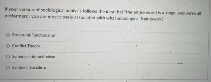 If Your Version Of Sociological Analysis Follows The | Chegg.com