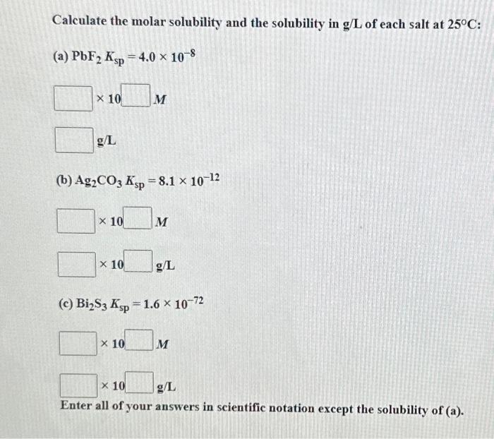 Solved Calculate The Molar Solubility And The Solubility In Chegg Com   Image