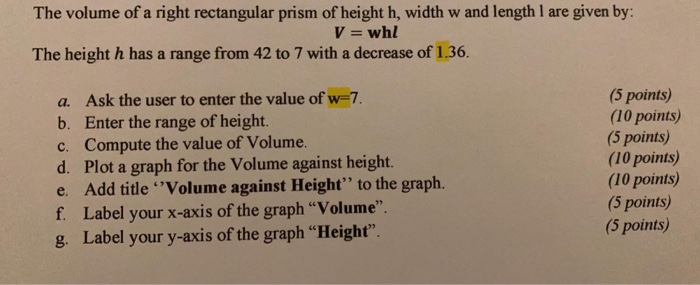 Solved The volume of a right rectangular prism of height h, | Chegg.com