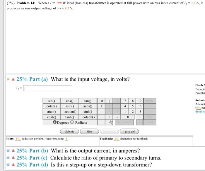 Solved 7 Problem 14 When A P 790 W Ideal Lossless Chegg Com