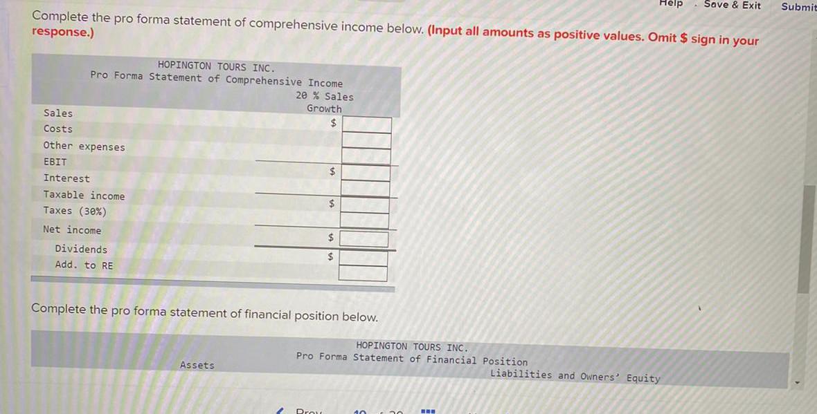 Solved Complete the pro forma statement of financial | Chegg.com
