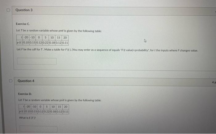 Solved Let T be a random variable whose pmf is given by the | Chegg.com
