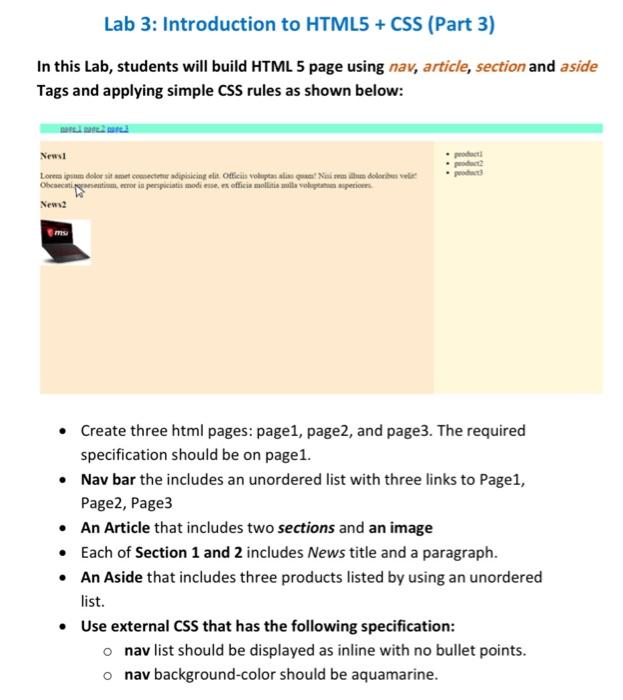 Solved In this Lab, students will build HTML 5 page using | Chegg.com
