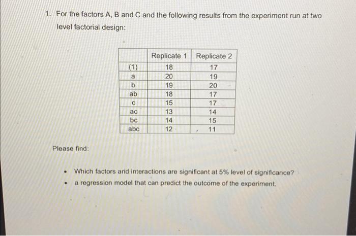 1. For The Factors A, B And C And The Following | Chegg.com