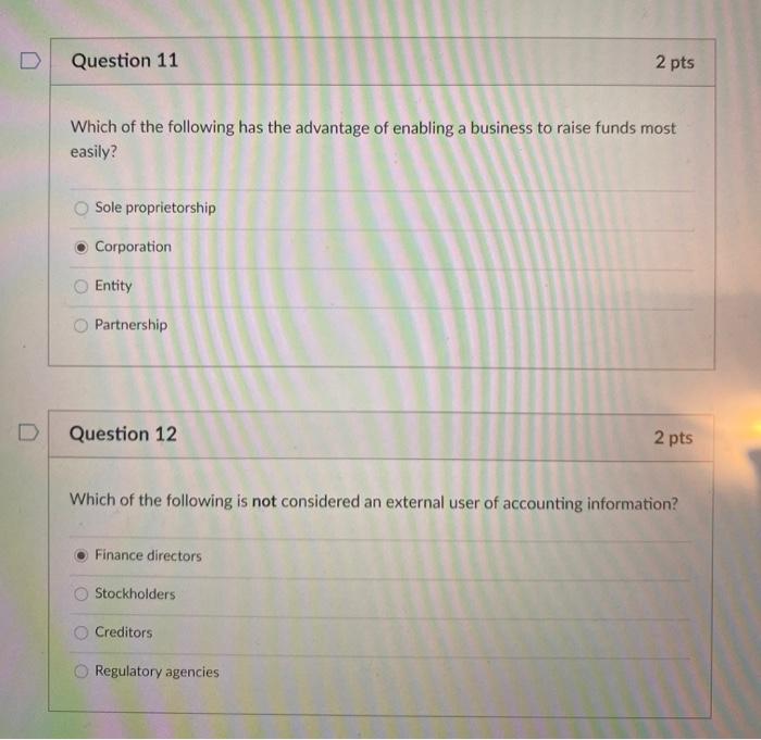 Solved Question 11 2 pts Which of the following has the | Chegg.com