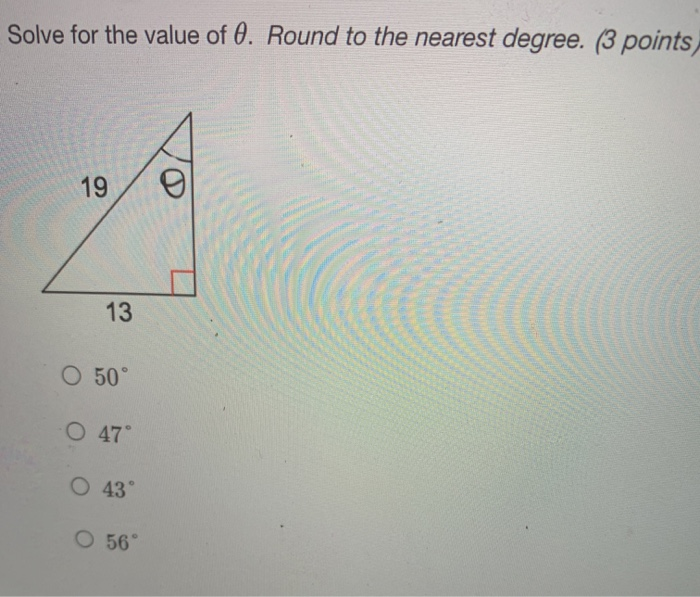 Solved Solve for the value of 0. Round to the nearest | Chegg.com