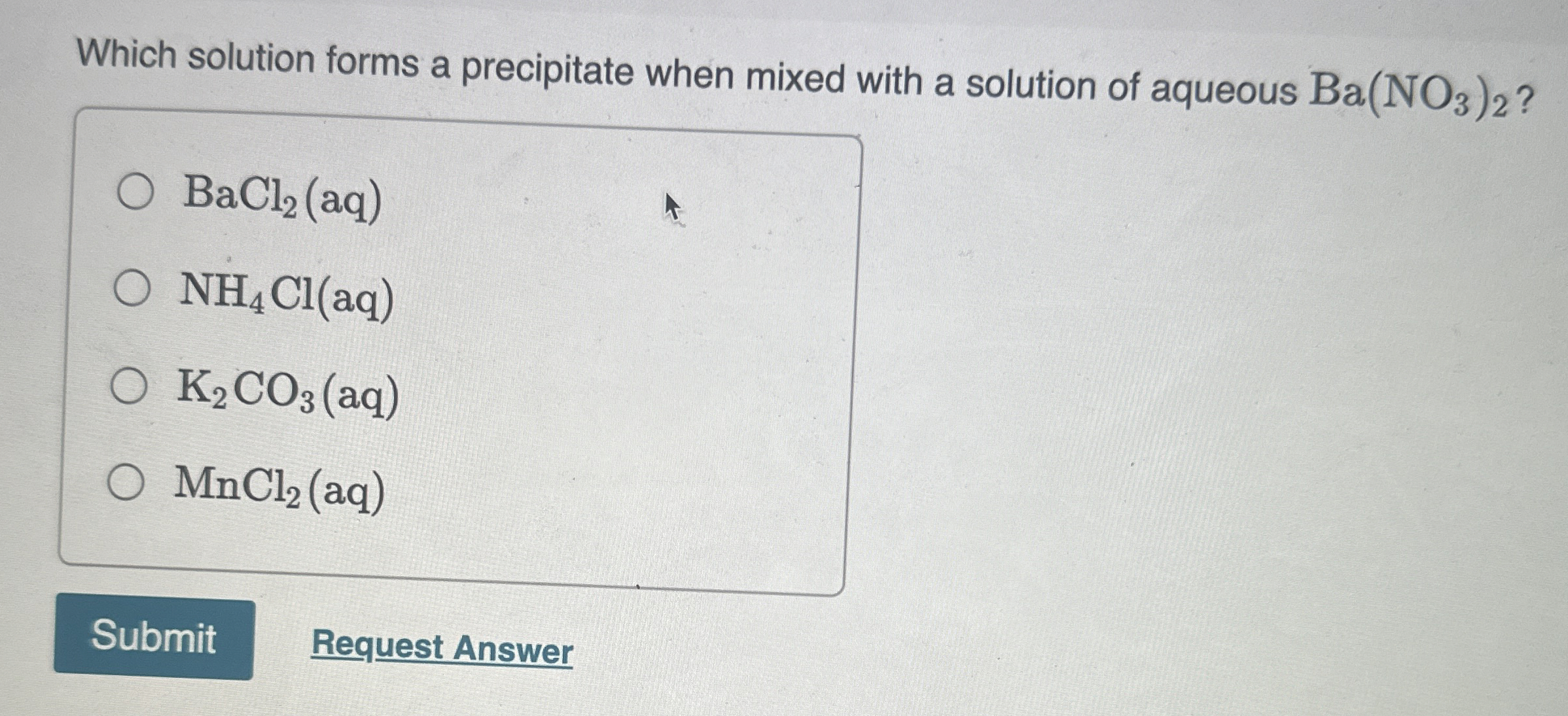 Solved Which solution forms a precipitate when mixed with a | Chegg.com