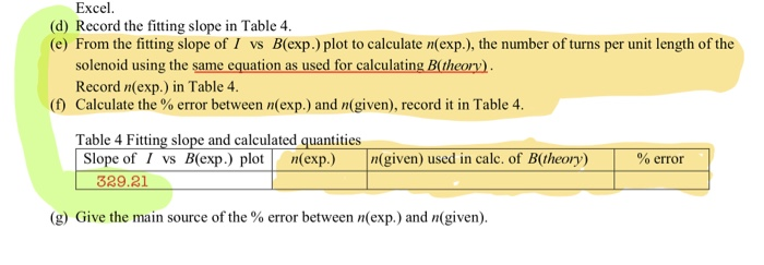 Solved Excel D Record The Fitting Slope In Table 4 E Chegg Com