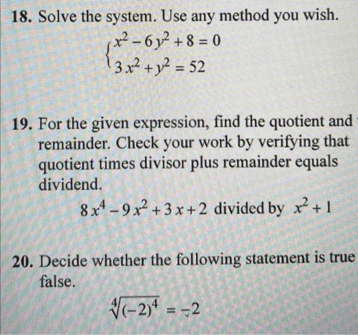 Solved 18. Solve the system. Use any method you wish. | Chegg.com