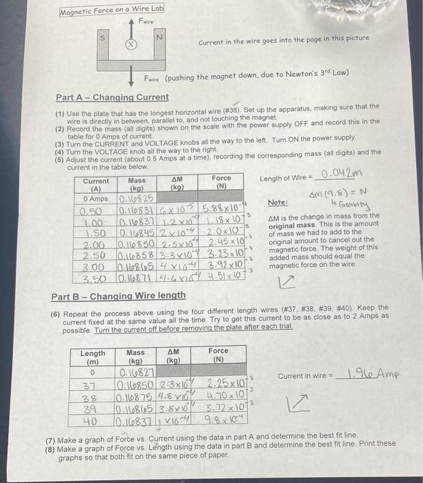 Solved Force on a Wire Lab Fine N Current in the