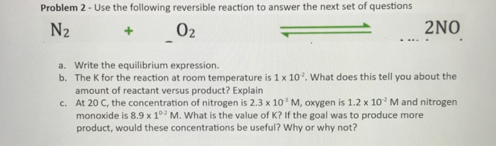 Solved Problem 2 - Use the following reversible reaction to | Chegg.com