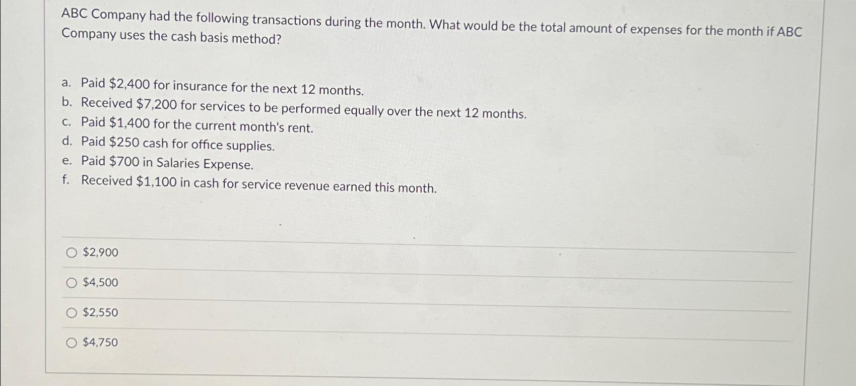 Solved ABC Company Had The Following Transactions During The | Chegg.com