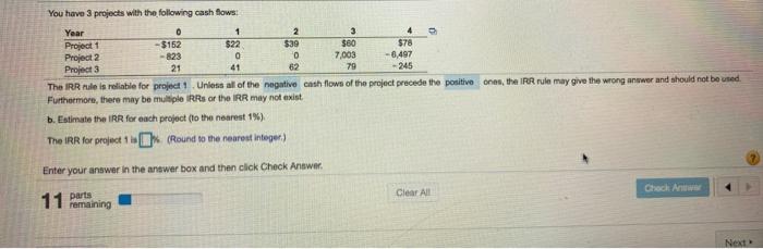 Solved You have 3 projects with the following cash flows | Chegg.com