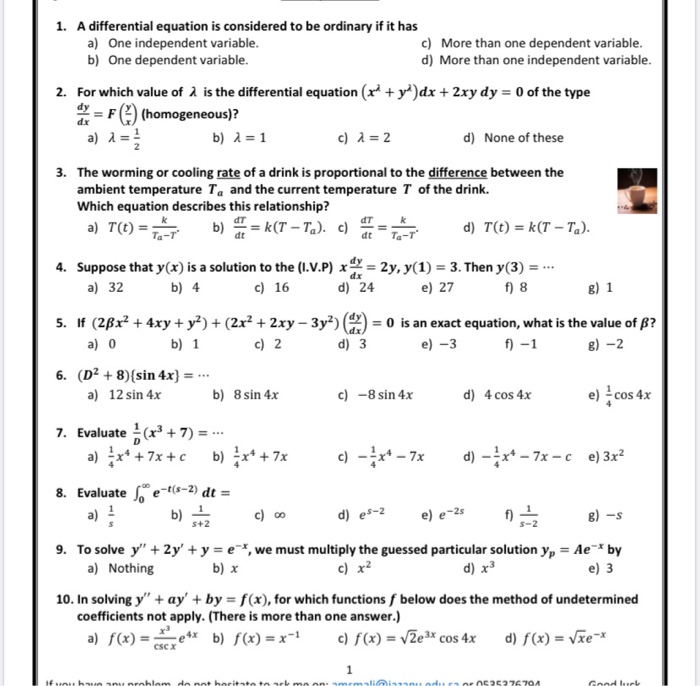 1 A Differential Equation Is Considered To Be Chegg Com
