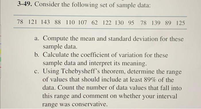 Solved 3-49. Consider the following set of sample data: a. | Chegg.com
