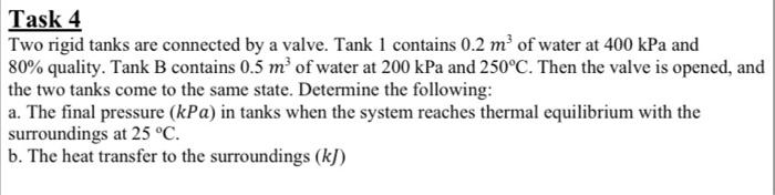 Solved Task 4 Two Rigid Tanks Are Connected By A Valve. Tank | Chegg.com