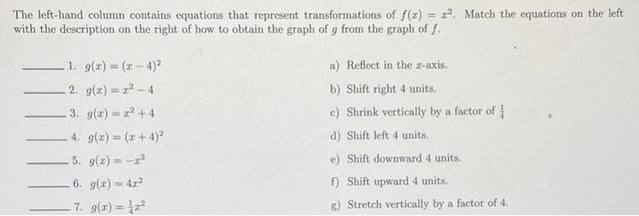 Solved The left-hand column contains equations that | Chegg.com