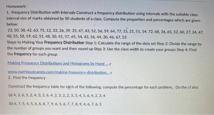Solved: Homework: 1. Frequency Distribution With Intervals... | Chegg.com