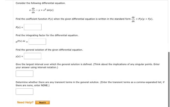 Solved Consider the following differential equation. dy - y | Chegg.com