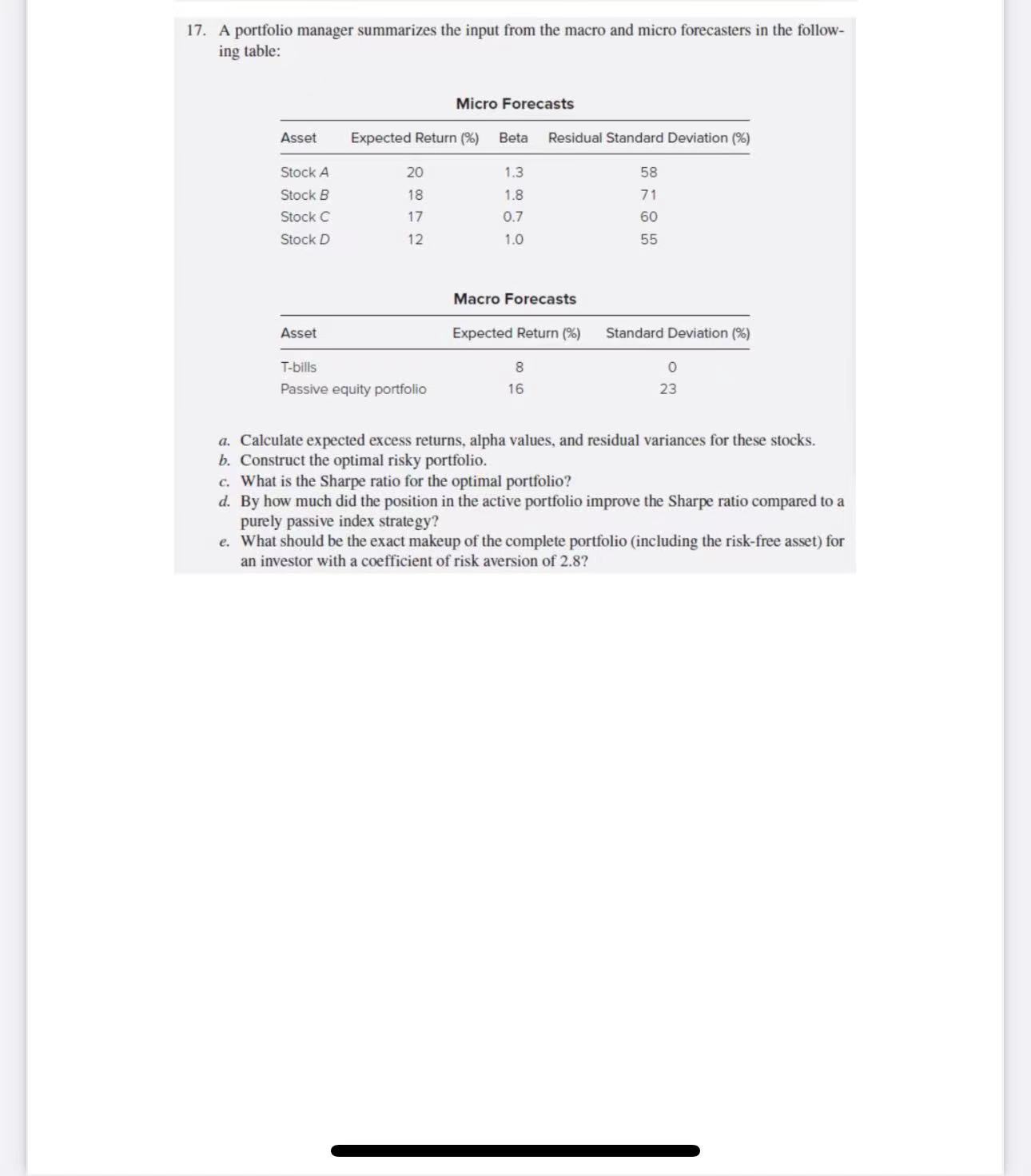 Solved A Portfolio Manager Summarizes The Input From The | Chegg.com