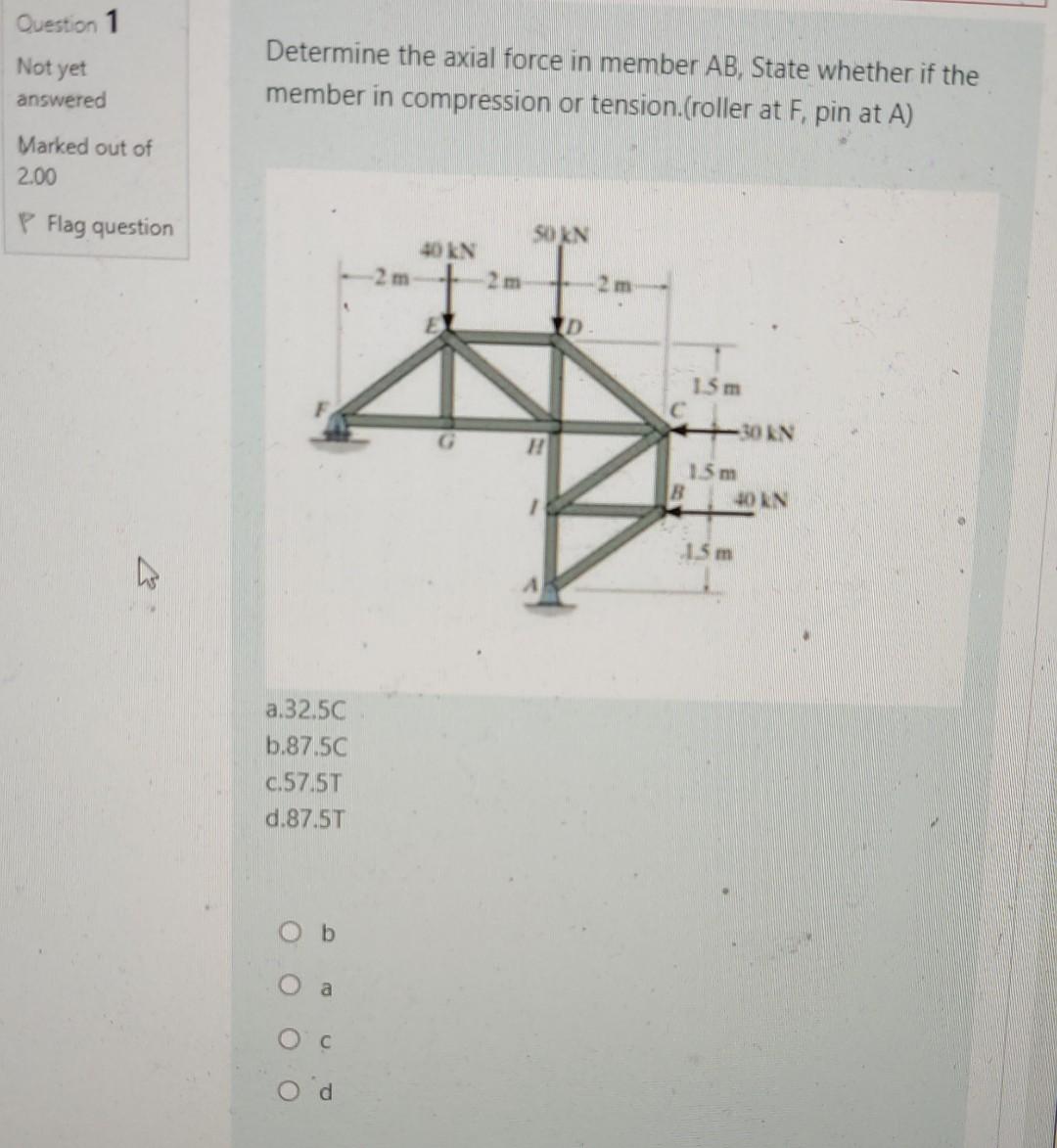 Solved Question 1 Not Yet Determine The Axial Force In | Chegg.com