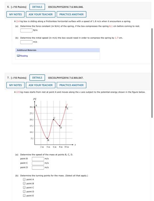 Solved 6. (-/10 Points DETAILS OSCOLPHYS2016 7.6.WA.046 MY | Chegg.com