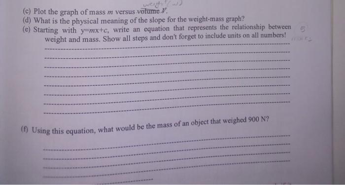 Solved (c) Plot the graph of mass m versus votume V. (d) | Chegg.com