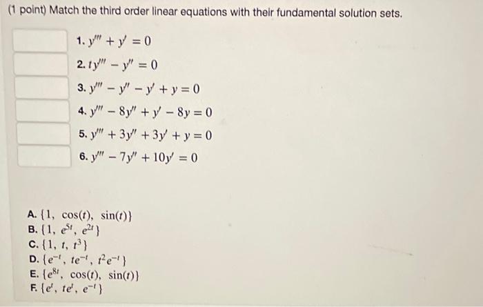 Solved (1 point) Match the third order linear equations with | Chegg.com