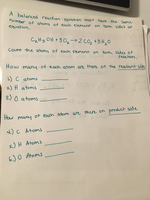 Solved A balanced reaction equation must number of atoms of | Chegg.com