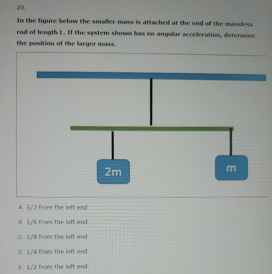 Solved 20. In the figure below the smaller mass is attached | Chegg.com