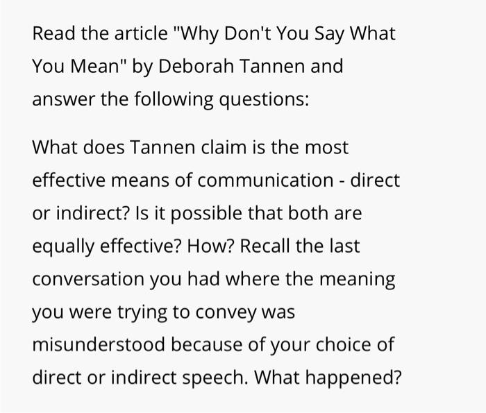 but what do you mean by deborah tannen