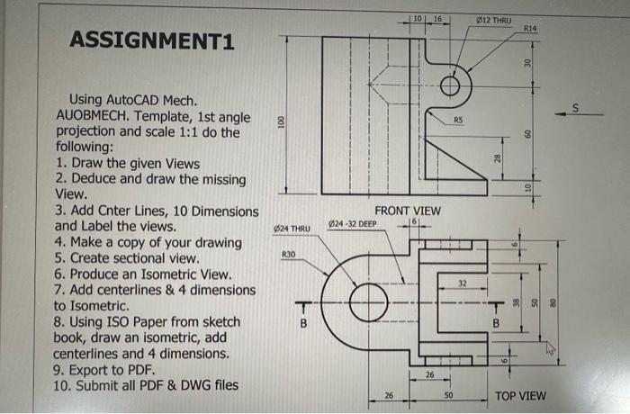 Using AutoCAD Mech. AUOBMECH. Template, 1st angle | Chegg.com