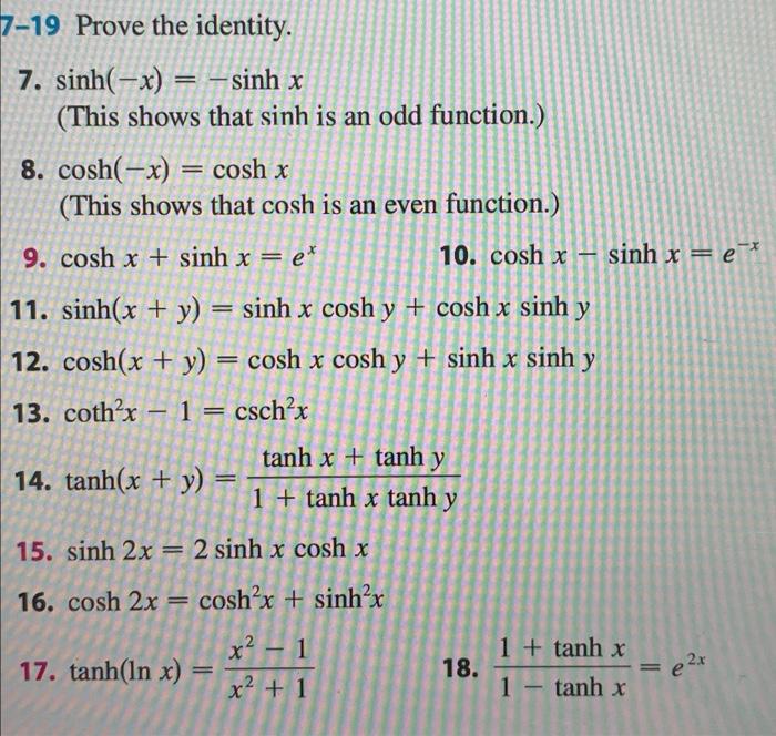 Solved 19 Prove The Identity 7 Sinh−x−sinhx This 2576