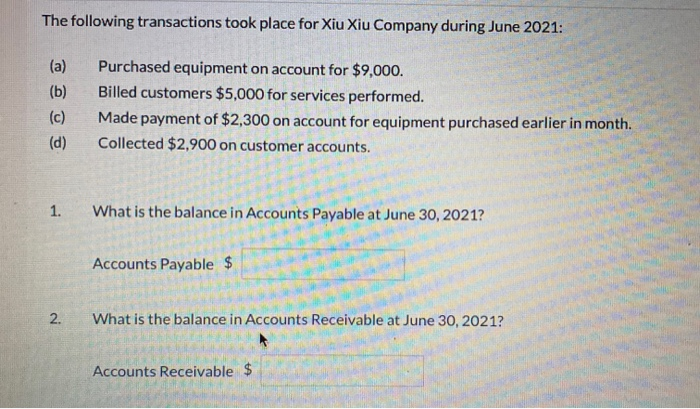 Solved The following transactions took place for Xiu Xiu