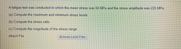 Solved A fatigue test was conducted in which the mean stress | Chegg.com