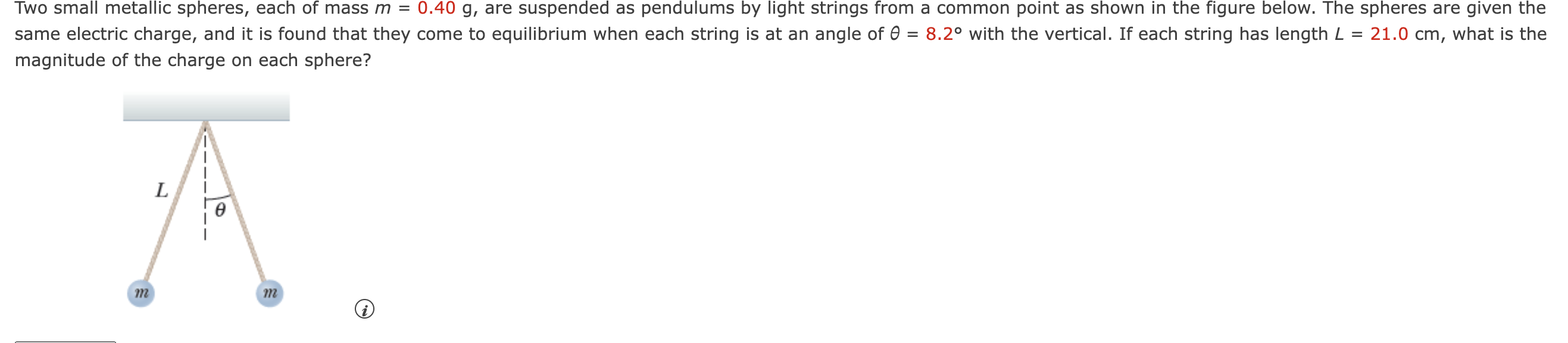 Two small metallic spheres, each of mass m=0.40g, | Chegg.com