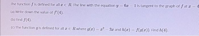 Solved The function f is defined for all x∈R. The line with | Chegg.com