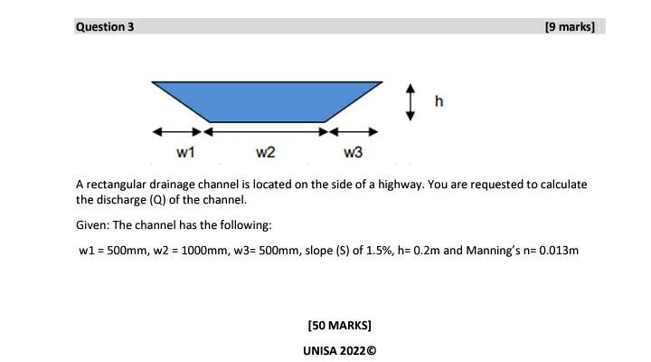Solved A rectangular drainage channel is located on the side | Chegg.com