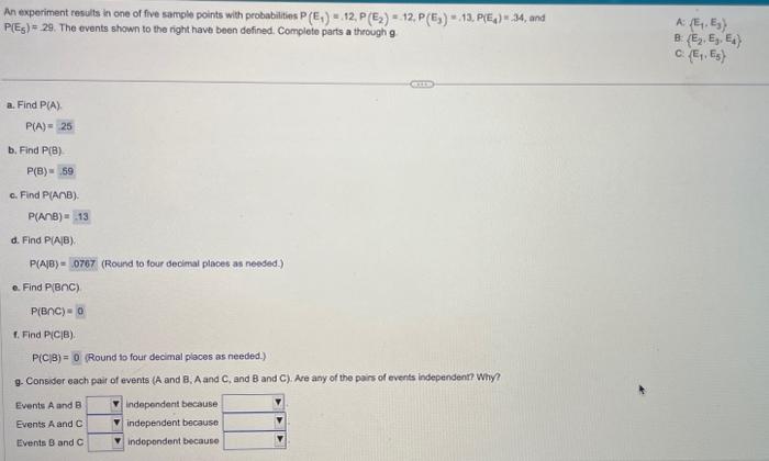 an experiment results in one of the sample points