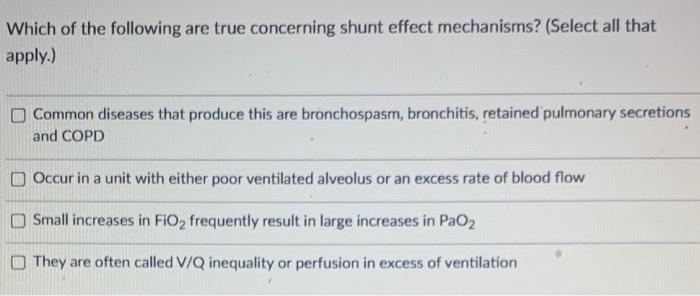 Which of the following are true concerning shunt | Chegg.com