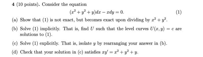 Solved 4 (10 points). Consider the equation | Chegg.com
