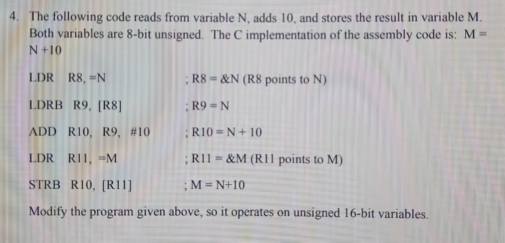 Solved 4. The following code reads from variable N, adds 10, | Chegg.com