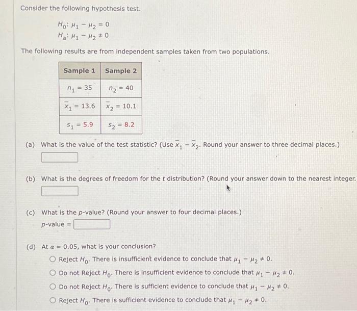 Solved Consider the following hypothesis test. | Chegg.com