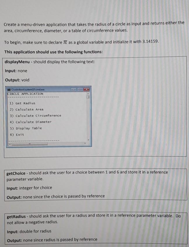 Solved Create a menu-driven application that takes the | Chegg.com