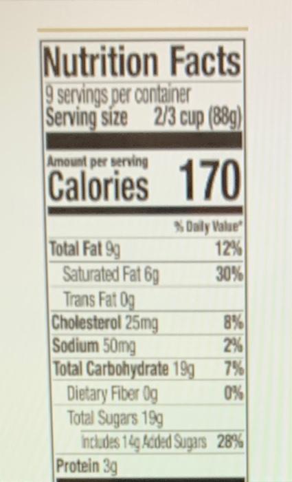 Solved Nutrition Facts 9 servings per container Serving size | Chegg.com