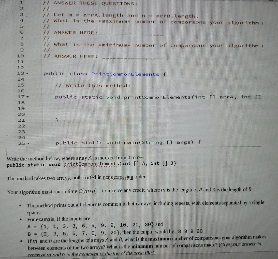 Solved 1 17 ANSWER THESE QUESTIONS: // Let m = arra. length | Chegg.com