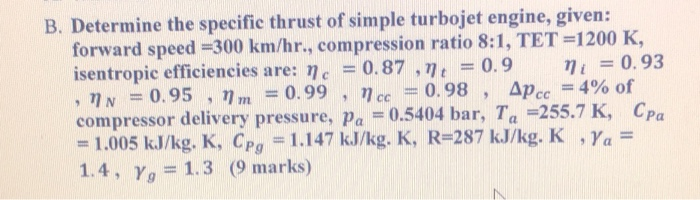 Solved B. Determine the specific thrust of simple turbojet | Chegg.com