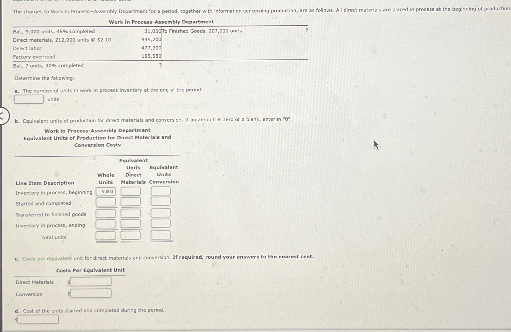 Solved Work in Process-Assembly | Chegg.com