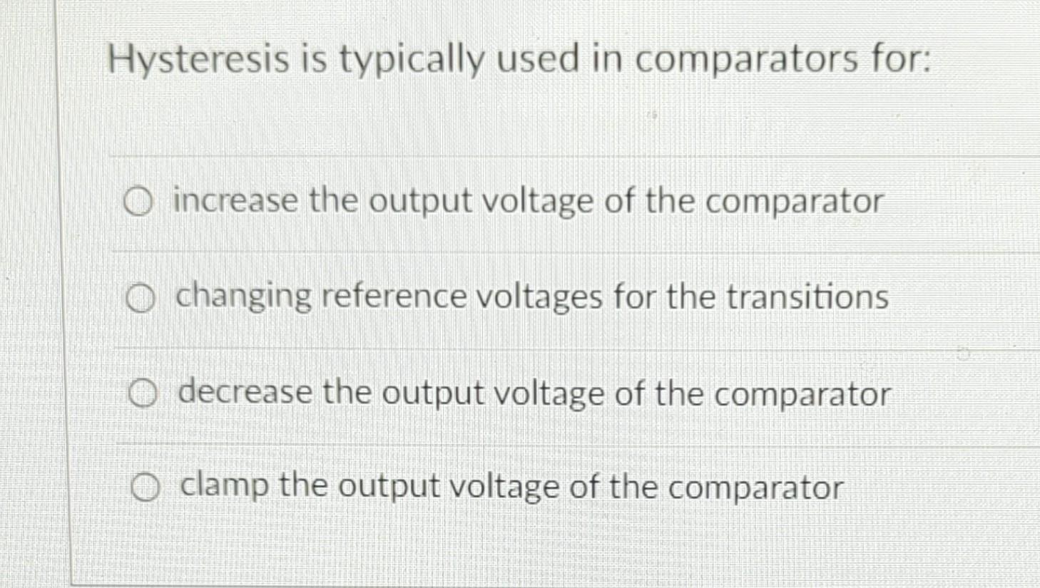 Solved Hysteresis is typically used in comparators for